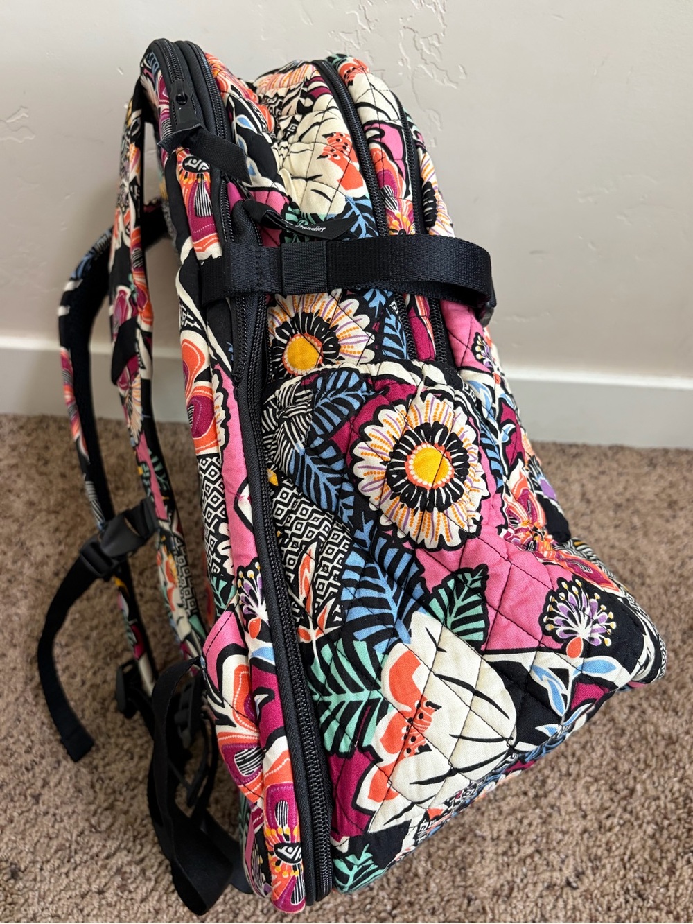 Vera Bradley Essential Expandable Backpack Kauai Floral Pink Black - Picture 4 of 10